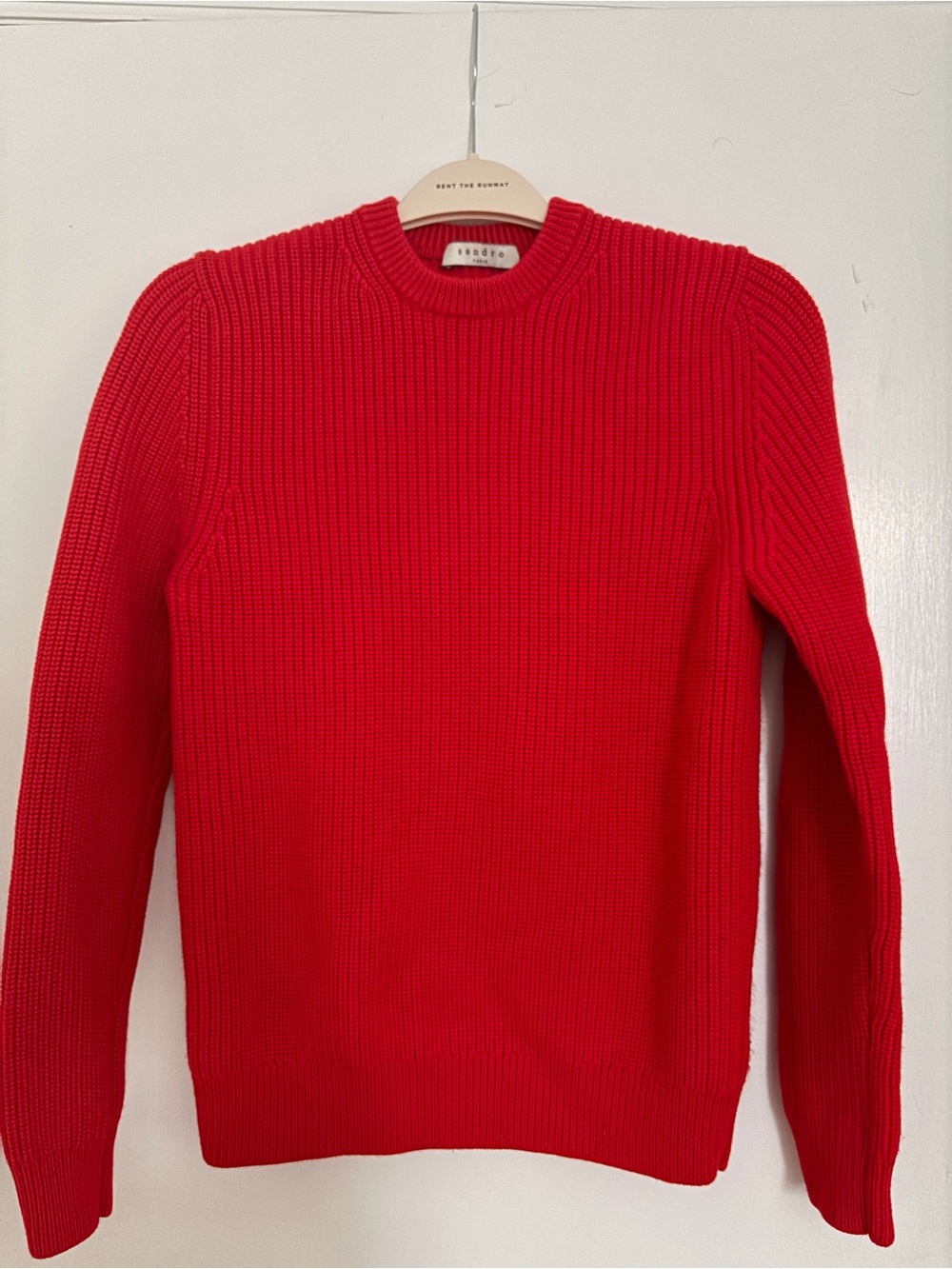 Sandro Red Ribbed Crewneck Sweater